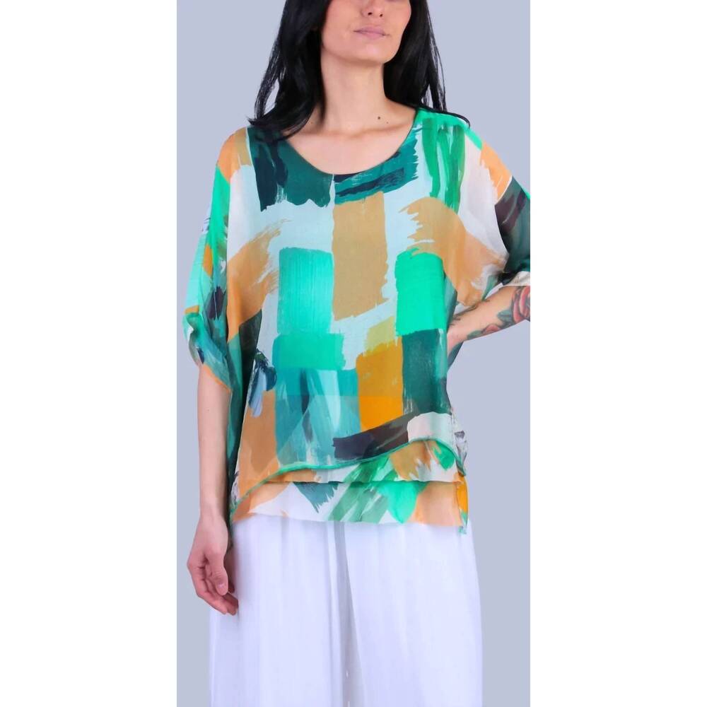 NEW GIGI MODA carmelina brushstroke blouse in emerald green